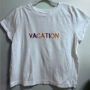 LOFT White Tee with Multicolor 'VACATION' Embroidery